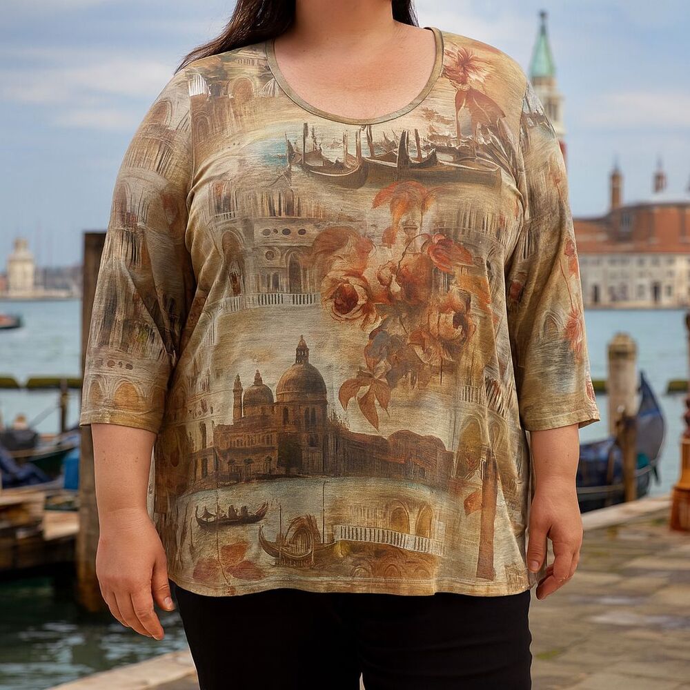 Tunic Venice Italy Graphic Print Women Plus 2X Flowy Knit Travel Artsy Top